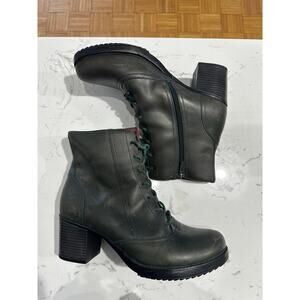 Dansko Women's 10.5-11 Green Leather Lace-Up
Side Zip Block Heel Ankle Boots,EUC